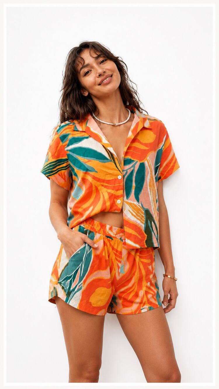 Vitamin A Orange Multi Tropical Print Short Set